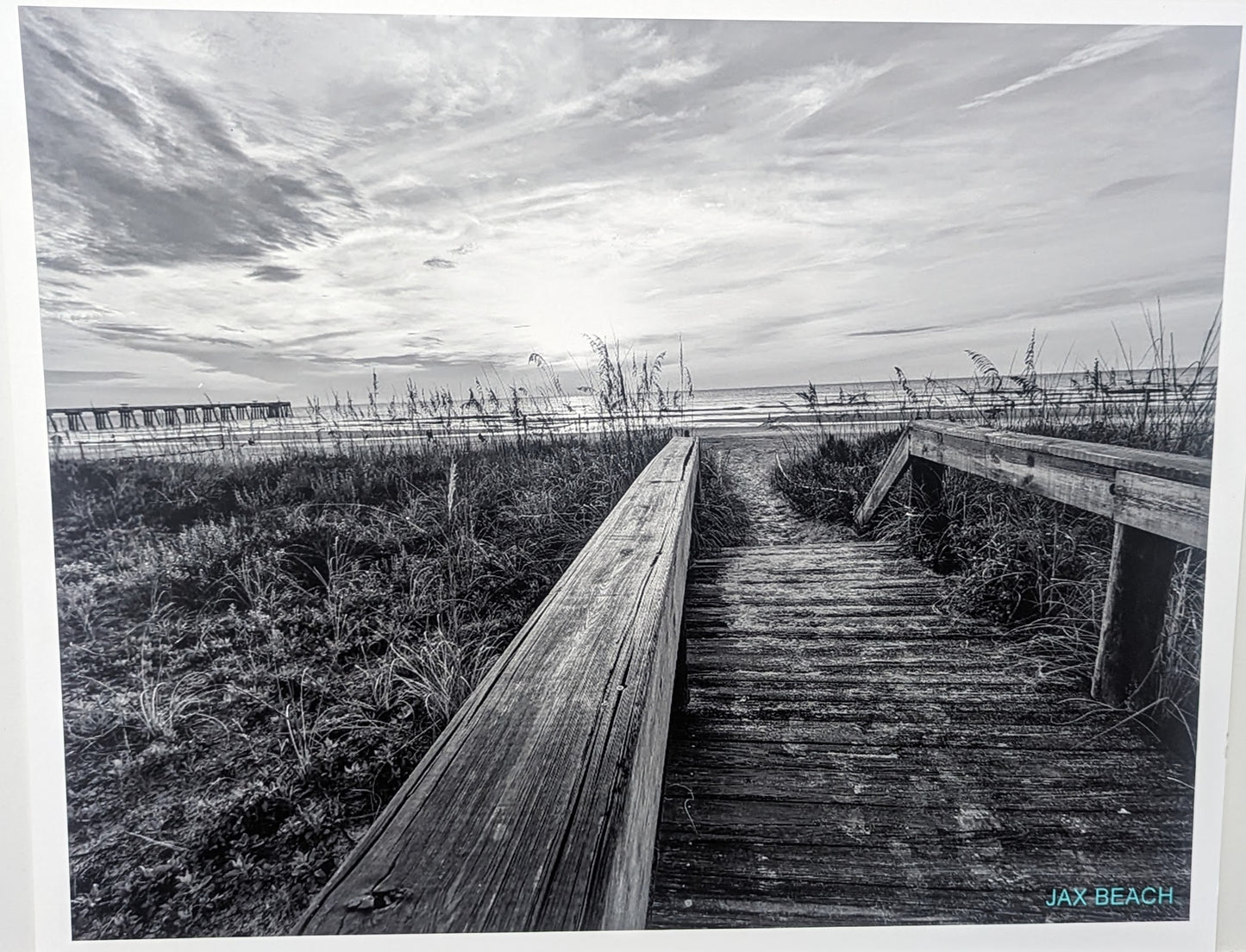 Jax Beach 16x20 Black and White poster Board (sunrise)